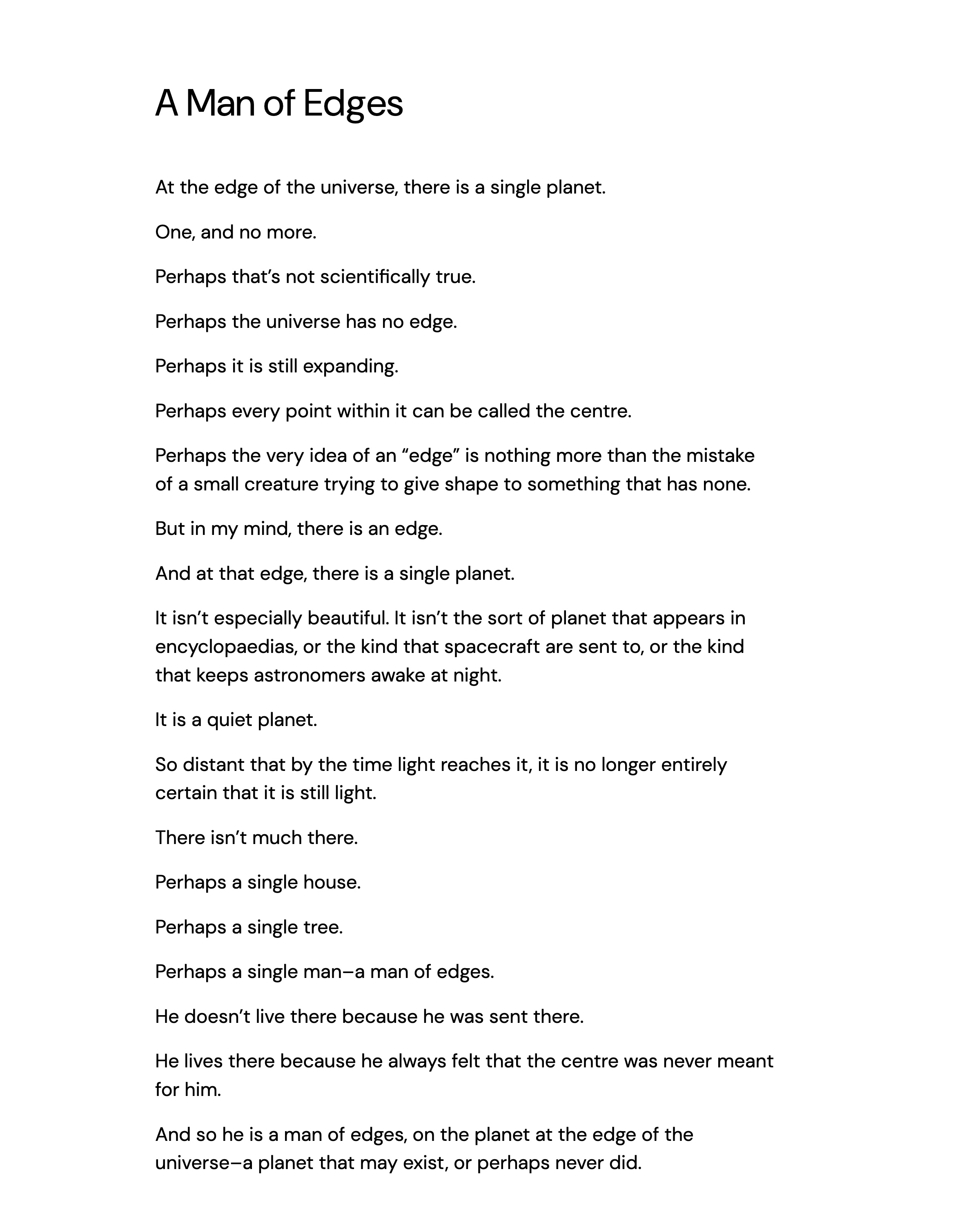 The poem A Man of Edges, black text on a white page